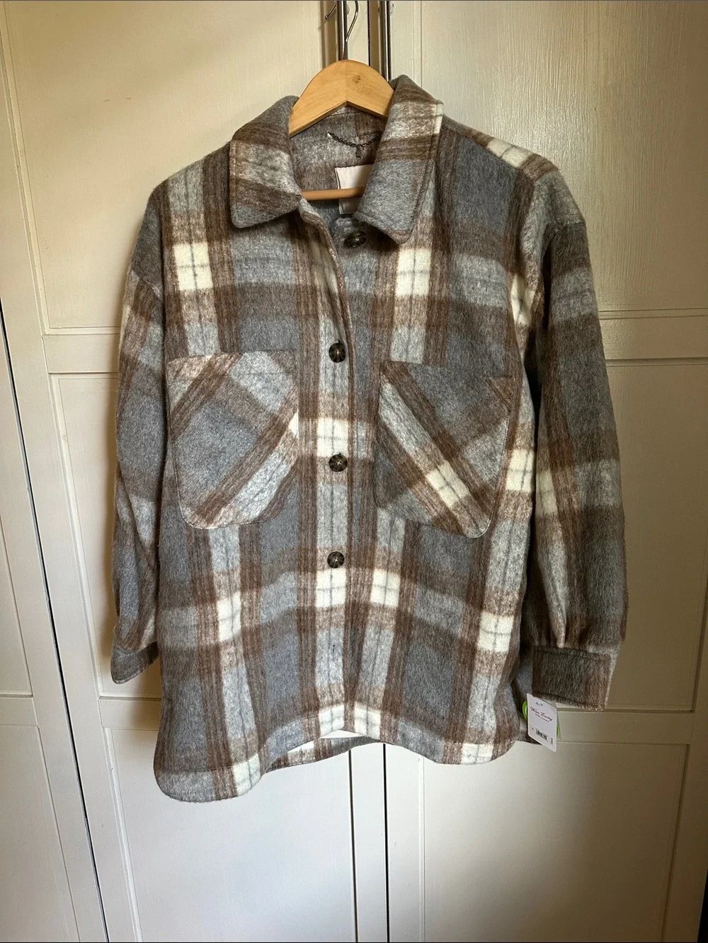Lucky Brand Plaid Shacket Jacket Womens Gray Brown Button NWT size M